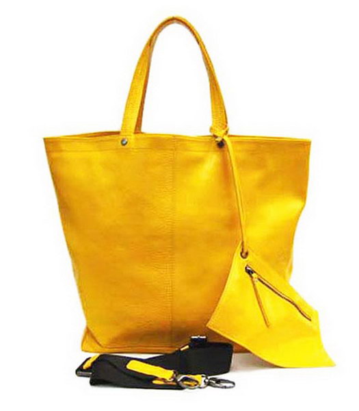 Marni Yellow Leather Shopping Bag With Pouch
