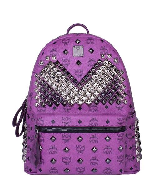 MCM Exclusive Full Studs Medium Backpack Purple Leather