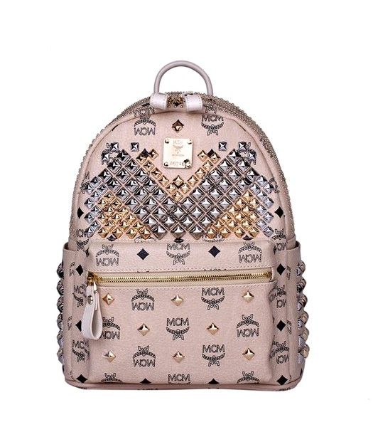 MCM Exclusive Full Studs Small Backpack Offwhite Leather