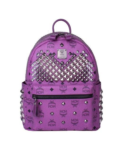 MCM Exclusive Full Studs Small Backpack Purple Leather
