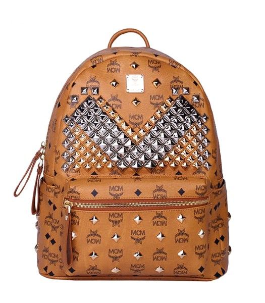 MCM Exclusive M Full Studs Studded Stark Medium Backpack Earth Yellow Leather
