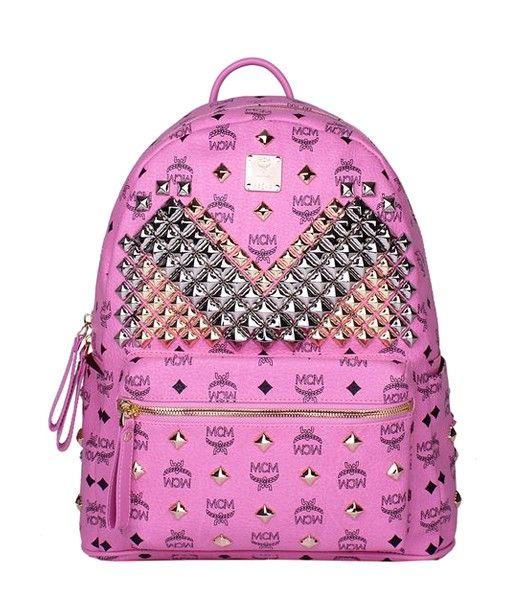 MCM Exclusive M Full Studs Studded Stark Medium Backpack Pink Leather