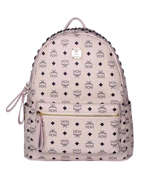 MCM Stark 3 Rows Studs Studded Medium Backpack Offwhite Leather