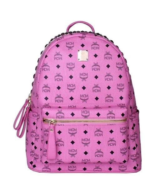 MCM Stark 3 Rows Studs Studded Medium Backpack Pink Leather
