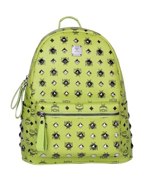 MCM Stark All Over Studs Leather Medium Backpack Green