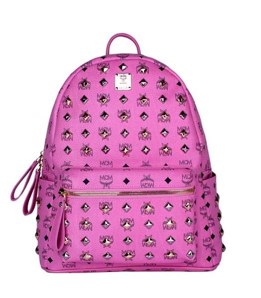 MCM Stark All Over Studs Leather Medium Backpack Pink