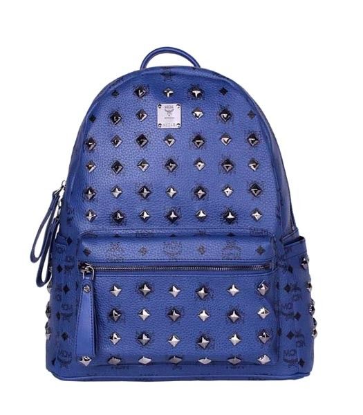 MCM Stark All Over Studs Leather Medium Backpack Sapphire Blue