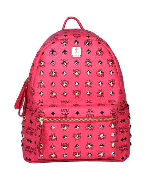 MCM Stark All Over Studs Leather Medium Backpack Watermelon Red
