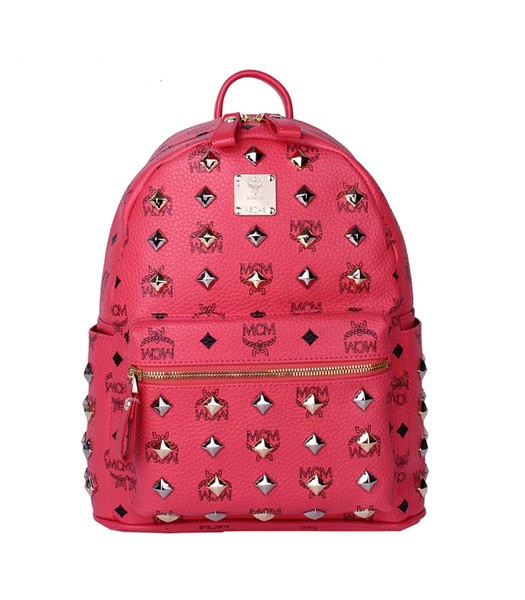 MCM Stark All Over Studs Leather Small Backpack Watermelon Red