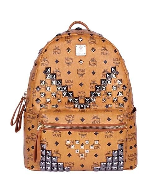 MCM Stark M Stud Meduim Backpack In Earth Yellow Leather
