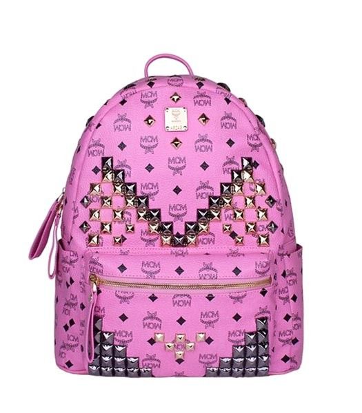 MCM Stark M Stud Meduim Backpack In Pink Leather