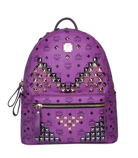MCM Stark M Stud Meduim Backpack In Purple Leather
