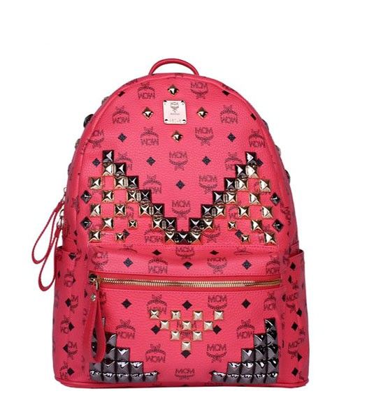 MCM Stark M Stud Meduim Backpack In Watermelon Red Leather