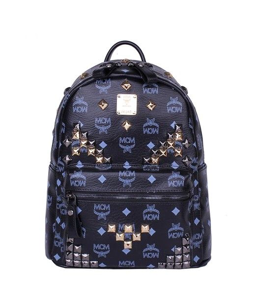 MCM Stark M Stud Small Backpack In Black Leather