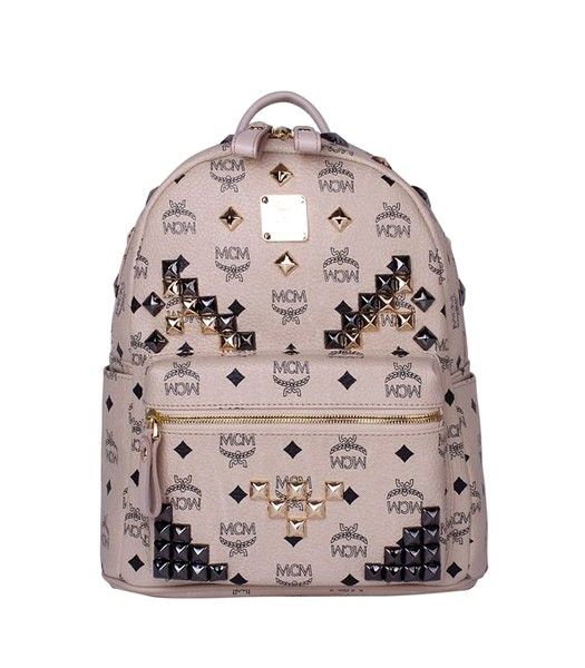 MCM Stark M Stud Small Backpack In Offwhite Leather