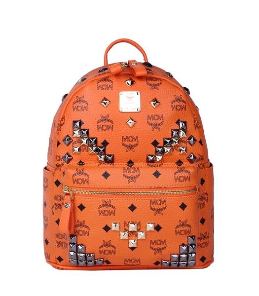 MCM Stark M Stud Small Backpack In Orange Leather