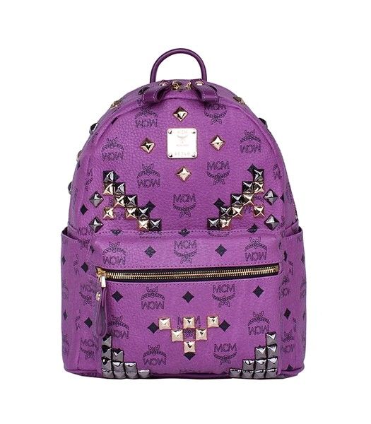 MCM Stark M Stud Small Backpack In Purple Leather