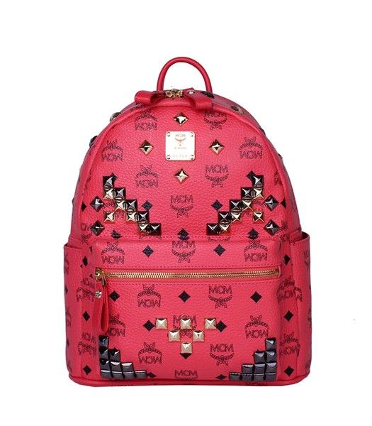 MCM Stark M Stud Small Backpack In Watermelon Red Leather
