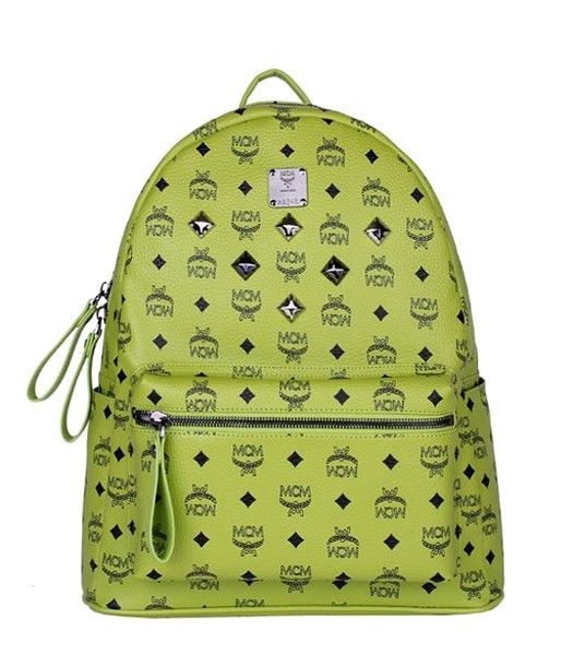 MCM Stark Sprinkle Stud Medium Backpack In Green Leather