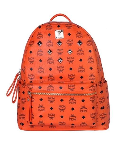 MCM Stark Sprinkle Stud Medium Backpack In Orange Leather