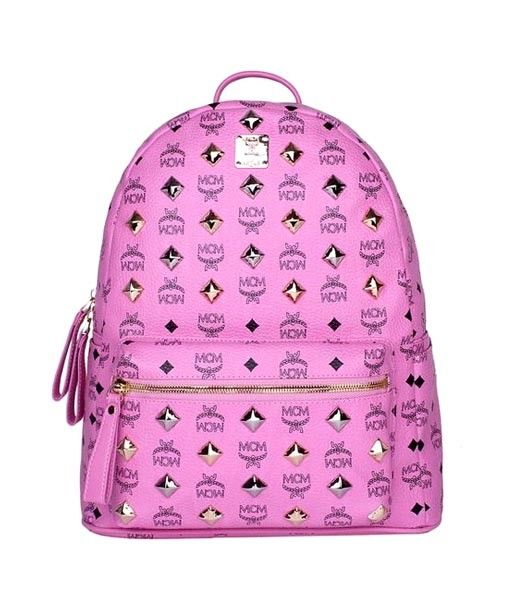 MCM Stark Sprinkle Stud Medium Backpack In Pink Leather-1