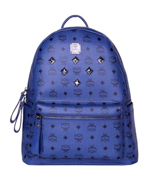 MCM Stark Sprinkle Stud Medium Backpack In Sapphire Blue Leather