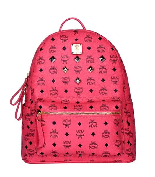 MCM Stark Sprinkle Stud Medium Backpack In Watermelon Red Leather