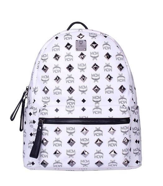 MCM Stark Sprinkle Stud Medium Backpack In White Leather-1