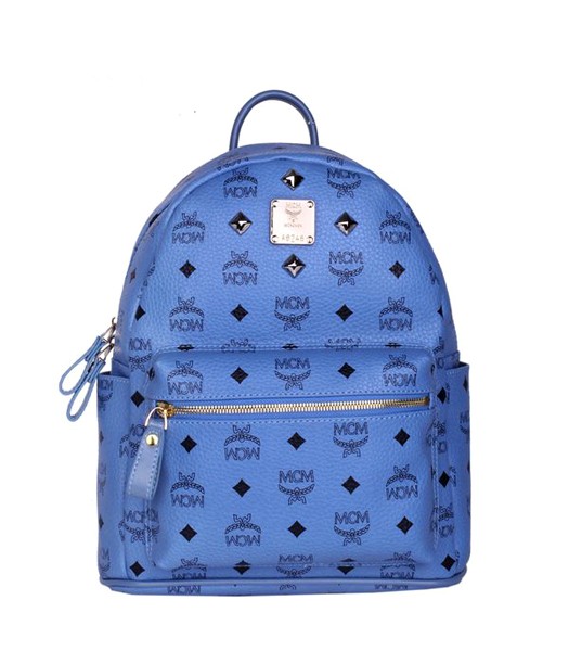 MCM Stark Sprinkle Stud Small Backpack In Light Blue Leather