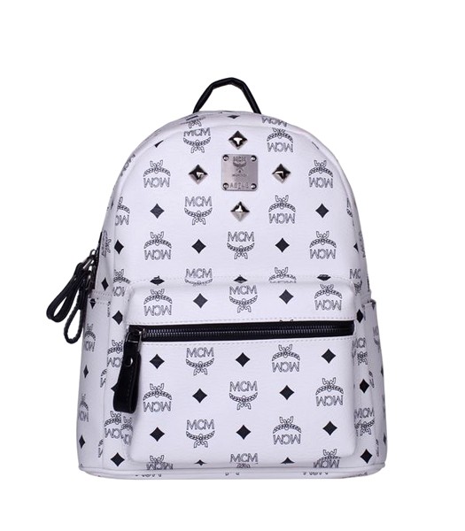 MCM Stark Sprinkle Stud Small Backpack In White Leather
