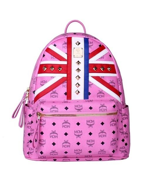 MCM Union Jack Flag Studded Leather Medium Backpack Pink