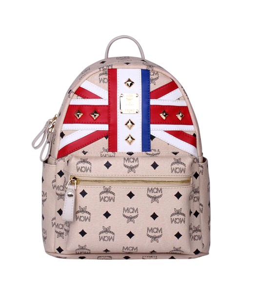 MCM Union Jack Flag Studded Leather Small Backpack Offwhite
