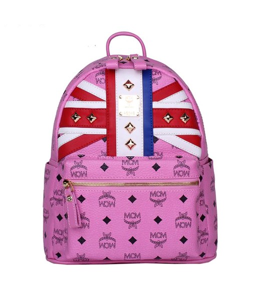 MCM Union Jack Flag Studded Leather Small Backpack Pink