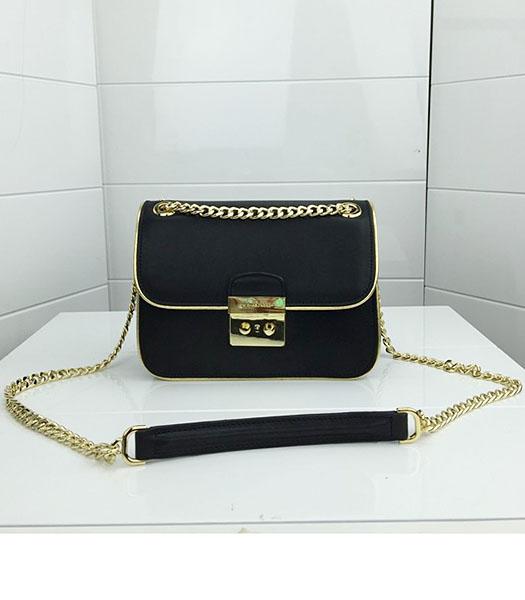 Michael Kors Black Leather Golden Chains Small Bag