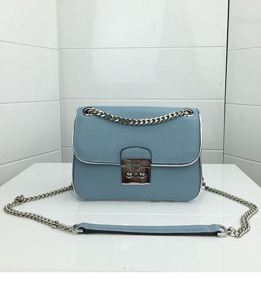Michael Kors Blue Leather Silver Chains Small Bag