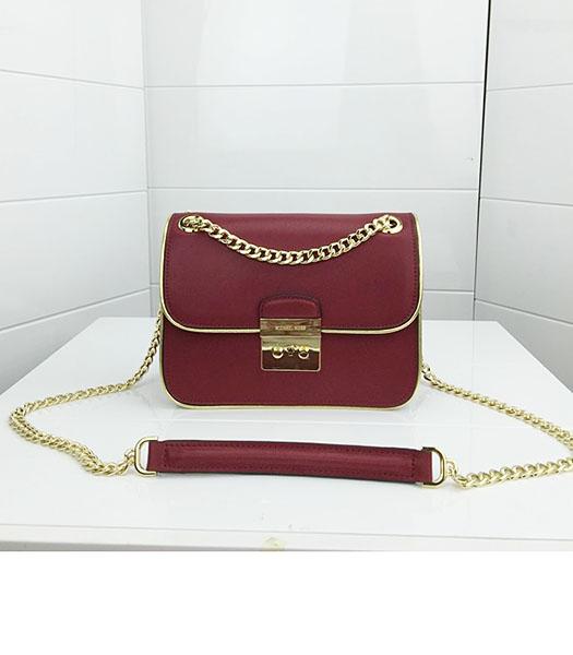 Michael Kors Jujube Red Leather Golden Chains Small Bag