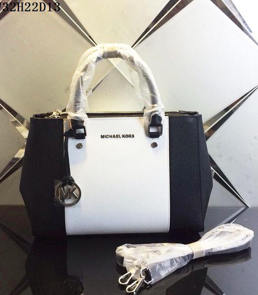 Michael Kors White&Black Leather Top Handle Bag