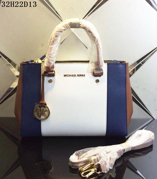 Michael Kors White&Sapphire Blue Leather Top Handle Bag