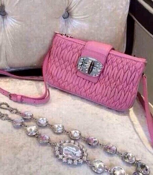 Miu Miu 22cm Matelasse Original Leather Handbag Cherry Pink