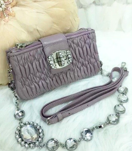 Miu Miu 22cm Matelasse Original Leather Handbag Pink Purple