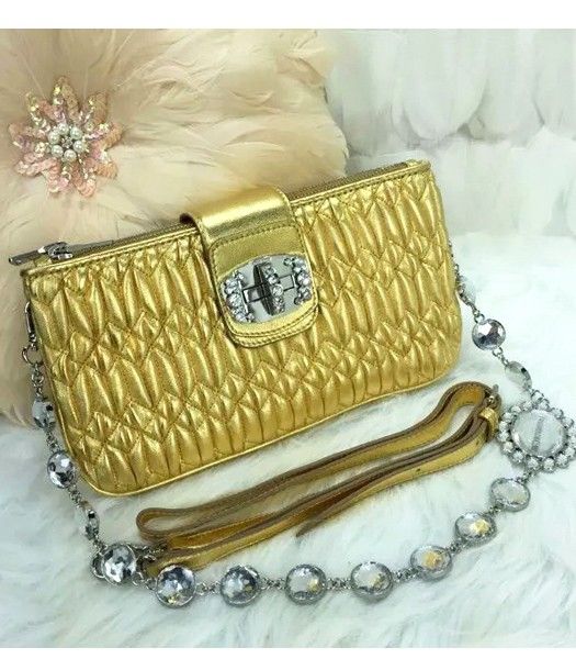 Miu Miu 27cm Matelasse Original Leather Handbag Golden