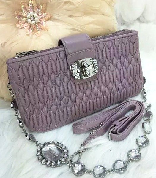 Miu Miu 27cm Matelasse Original Leather Handbag Pink Purple
