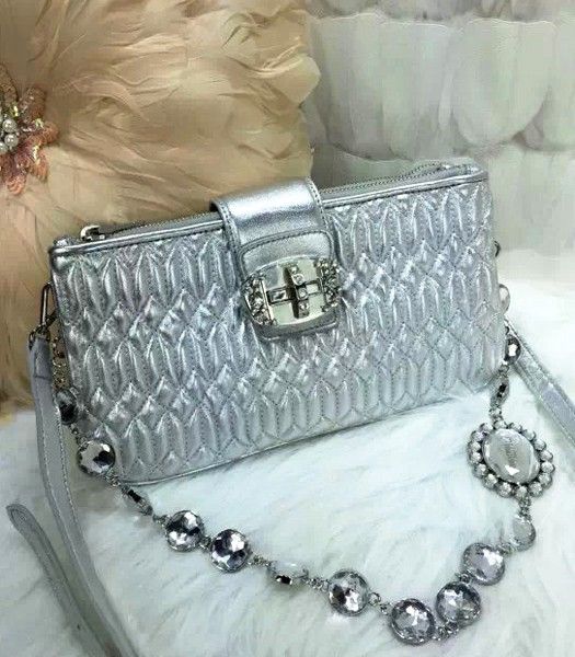 Miu Miu 27cm Matelasse Original Leather Handbag Silver