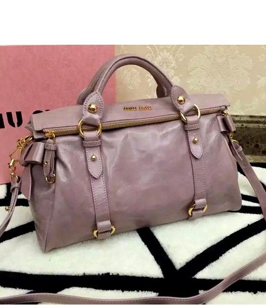 Miu Miu 36cm High-quality Original Leather Tote Bag Pink Purple