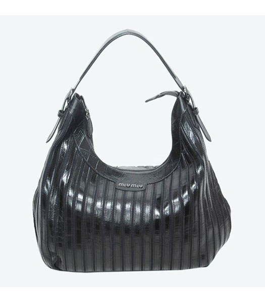 Miu Miu Black Croc Veins Leather Hobo shoulder Bag