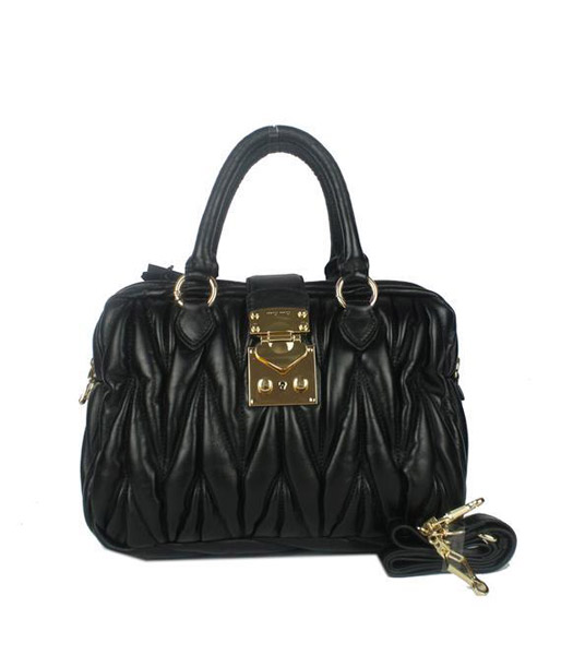 Miu Miu Black Matelasse Lambskin Leather Handbag