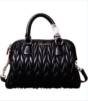 Miu Miu Black Matelasse Leather Small Top Handle Bag