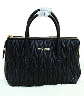 Miu Miu Black Matelasse Leather Top Handle Bag