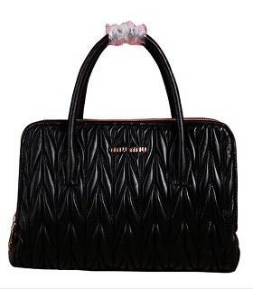 Miu Miu Black Matelasse Original Lambskin Leather Medium Top Handle Bag