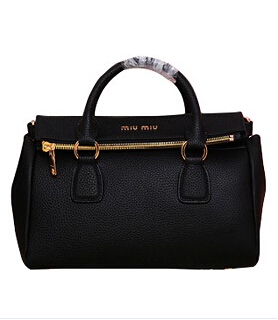 Miu Miu Black Original Litchi Pattern Leather Top Handle Bag